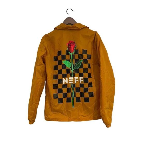 Neff Rose Checkerboard Jacket Size Small Mustard Yellow Collar Full Button - Picture 1 of 5